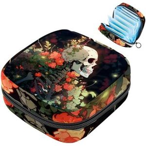 MUOOUM Bloemen Skelet Maandverband Opbergtas Draagbare Menstruatie Tas Voor Vrouwen Tiener Meisjes Menstruatie Cup Pouch Nursing Pad Houder
