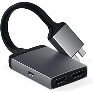 SATECHI Aluminium Type-C Dubbele HDMI Adapter 4K 60Hz met USB-C PD Oplader - Patent in behandeling – Compatibel met 2020/2019/2018 MacBook Pro, 2020 MacBook Air, 2020 Mac Mini (Ruimtegrijs)