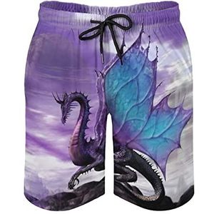 Fantasy Dragon Purple Zwembroek voor heren, bedrukte boardshorts, strandshorts, badmode, badpakken met zakken, S