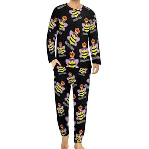 Queen Bee pyjama voor heren, loungewear, lange mouwen, bovendeel en onderbroek, 2-delig