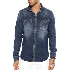 Redbridge Premium denim hemd jeanshemd casual vrijetijdshemd, M5032 - donkerblauw, S