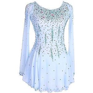 Blauw,11/13,PONNYC Wedstrijdjurk Voor Schaatsen Voor Meisjes Kunstschaats Kleding Met Lange Mouwen Winter Sport Kleding Met Hoge Elasticiteit Flash Diamond Ritmische Gymnastiek Turnpakjes