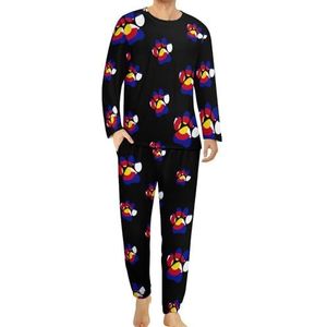 Colorado State Shaped Paw Print Comfortabele Heren Pyjama Set Ronde Hals Lange Mouw Loungewear met Zakken 2XL