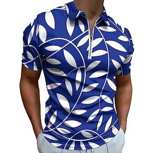 Wit Wijnstok Bladeren Poloshirt voor Mannen Casual Rits Kraag T-shirts Golf Tops Slim Fit