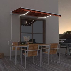 Rantry Automatisch zonnezeil met ledlicht, windsensor, 350 x 250 cm, oranje, buitengordijn voor privacy, balkon, terras, decoratie voor meubels