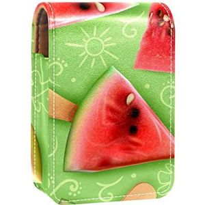 Lipgloss Houder Lipstick Case Draagbare Mini Lipstick Opbergdoos Reizen Lipstick Organizer Case met Spiegel voor Vrouwen Zomer Realistisch Smakelijk Watermeloen Patroon, Meerkleurig, 9.5x2x7 cm/3.7x0.8x2.7 in