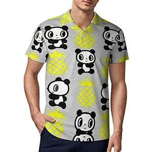 Panda Pineapple golfpoloshirt voor heren, zomer T-shirt met korte mouwen, casual sneldrogende T-shirts, M