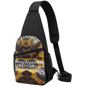 Gele slangenprint sling rugzak unisex sport borstzakken crossbody schoudertas, Zwart, Eén maat