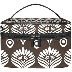 Zwart en wit pauw patroon make-up organizer tas, reizen make-up tas organizer case draagbare cosmetische tas voor vrouwen en meisjes toiletartikelen, Meerkleurig, 22.5x15x13.8cm/8.9x5.9x5.4in