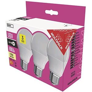 EMOS LED-lamp verpakking van 3 / A60 / A / A / 9 W / vervangt 60 W gloeilamp / E27 fitting / lichtopbrengst 806 lumen / warm wit - 2700 Kelvin / 30.000 uur levensduur, glas, transparant, 15,2 x 6 x