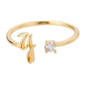 A-Z Initial Rings voor vrouwen Open verstelbare roestvrij staal trouwring Trend gouden kleur paar sieraden accessoires -7-Y-verzilverd