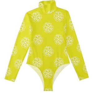 LI ZHI XIN Rompertje met lange mouwen voor dames, lange mouwen, eendelige jumpsuit met rolkraag, turnpakje, top voor meisjes, dans, workout, fitness, bodysuit, mooie bloemenpatronen, Meerkleurig, S