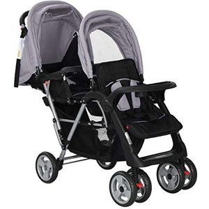 Dubbele kinderwagen voor baby's, buggy met opvouwbare luifel, maximaal gewicht per stoel, 15 kg, afmetingen: 118 x 41 x 108 cm.