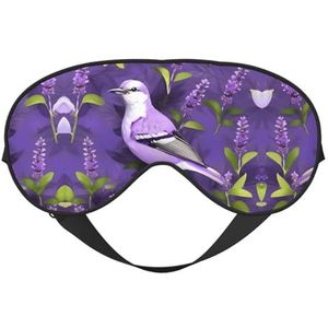 Vogel in paarse lavendel bloemen bloemen afdrukken zacht oogmasker, dubbelzijdige zachte oogbedekking voor slaap, reizen, yoga, verstelbare riem, blokkeert licht