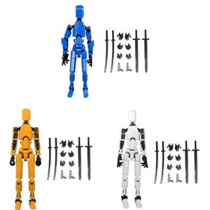 Azazaza T13 Actiefiguur - Factiefiguur, Actiefiguur 3D Geprint Meervoudig Beweegbaar, Robot Action Figuur,13 Actiefiguur, Bureaubladdecoraties Voor Actiefiguren (3pcs Blauw+Oranje+Wit)