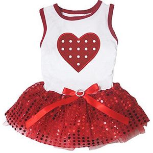 Petitebelle Puppy Kleding Hondenjurk Valentine Hart Zwart Top Polka Dots Tutu (X-Small, Polka Dots Heart2)