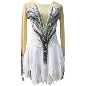 Nnnydjy Schaatskleding Voor Meisjes Kunstschaatswedstrijdjurk Voor Dames Handgemaakt Schaats Kostuum Met Hoge Elasticiteit Gymnastiekpak Met Lange Mouwen Voor Actieve Kleding,Wit,11_13Years