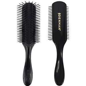 Denman Curly Hair Brush D4 (geheel zwart) stylingborstel met 9 rijen om langer haar te stylen, glad te strijken en krullen te definiëren - voor dames en heren