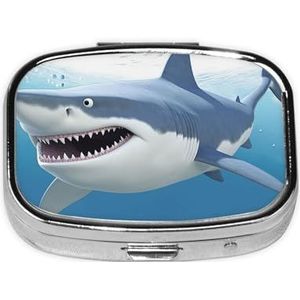 Witte Haai Print Pillendoos 2 Compartimenten Kleine Pillendoos met Spiegel Pil Organizer Draagbare Geneeskunde Pillendoos voor Reizen Pocket Purse