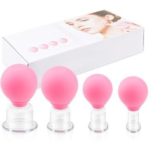4 maten Facial Cupping Set voor gezicht, gezicht cupping set, siliconen facial cupping, cupping kit voor het masseren van lichaam, ontspannen cadeautjes (roze)