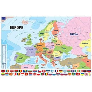 Educational educatieve kaart van Europa met vlaggen, leerposter, print 91,5 x 61 cm