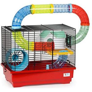 decorwelt hamsterstokken rood buitenmaten 54 x 25,5 x 47 knaagkooi hamster plastic kleine dieren kooi met accessoires