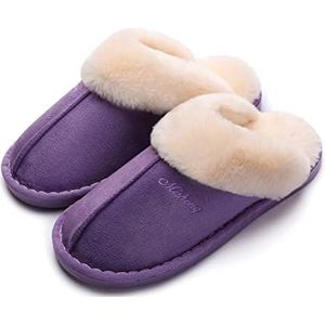 SincereWay Dames Plush Home Slippers Gezellig Slaapkamer Pantoffels Fuzzy Huis Binnen Buiten Pantoffels(Purple,40-41)