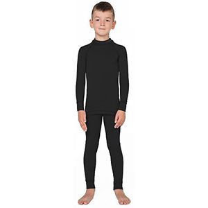 Thermische Ondergoed Set Kinderen - Hemd met Lange Mouwen en Lange Broek - Kinderondergoed set Antibacterieel voor Jongens en Meisjes - Functioneel Warm (116-122 cm, Zwart)