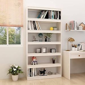 Rantry Boekenkast/ruimteverdeler, wit, 100 x 30 x 200 cm, massief hout, grenenhout, boekenkast, boekenkast, verticaal, ruimtebesparend, boekenkast voor woonkamer, kantoor