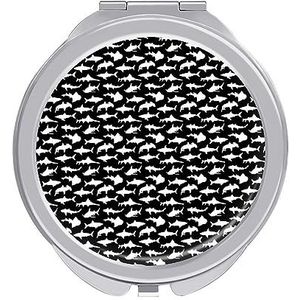 Zwarte Navy Shark Compacte Kleine Reizen Make-up Spiegel Draagbare Dubbelzijdige Pocket Spiegels voor Handtas Purse