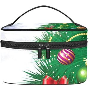 Make-up Organizer Bag, Reizen Make-up Tas Organizer Case Draagbare Cosmetische Tas voor Vrouwen en Meisjes Toiletartikelen Groene Kerstboom, Meerkleurig, 22.5x15x13.8cm/8.9x5.9x5.4in
