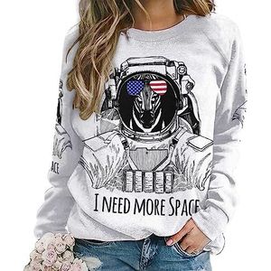 Need More Space Zebra Astronaut Nieuwigheid Sweatshirt Voor Vrouwen Ronde hals Top Lange Mouw Trui Casual Grappig