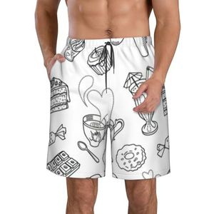 Blauwe Ananas Print Heren Zwembroek Trunks Mannen Sneldrogende Ademend Strand Surfen Zwembroek met Zakken, Zwarte Middag Thee, XXL