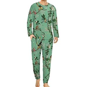 Monkey World Groene comfortabele herenpyjama-set met ronde hals en lange mouwen, loungewear met zakken, 2XL