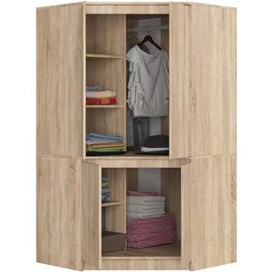 BDW - Hoekkast slaapkamer - Grote kledingkast - Kledingkast 100 cm breed, 180 cm hoog - Hoekkast met kledingroede en legplanken - Kledingkast Sonoma eik