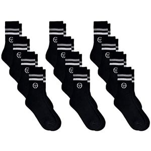 Sergio Tacchini Tennissokken voor heren, set van 6 en 12 stuks, 12 x zwart, 43-46