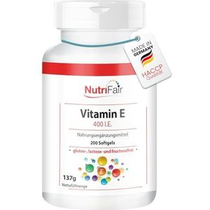 Vitamine E 400 I.U. - met 268mg vitamine E per softgel - 200 softgels - hoge dosering - Duitse productie & laboratoriumtests - NutriFair | Premium & Fair