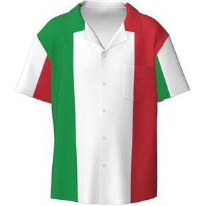 EdWal Italiaanse Vlag Print Heren Korte Mouw Button Down Shirts Casual Losse Fit Zomer Strand Shirts Heren Jurk Shirts, Zwart, XXL