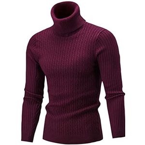 Wintertrui, Herfst Winter Heren Trui Brei Truien Rolkraag Gebreide Warme Slim Fit Casual(Red Wine,3XL)