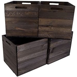 Set van 4 houten kisten, opbergkisten, geschikt voor alle Kallax-rekken en Expidit planken, Kallax-systemen, wijnkist, fruitkist, rekkist, afmetingen 33 x 37,5 x 32,5 cm, Kallaxbox, inzet (set van 4)
