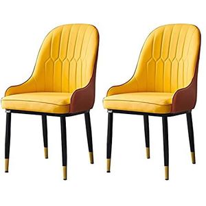 GEIRONV Eetkamerstoelen Set van 2, PU Leer met metalen benen bureaustoel waterbestendig keuken stoel woonkamer slaapkamer make-up stoel Eetstoelen (Color : Yellow)
