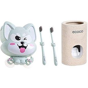 Tandenborstelhouder tandenborstel set 2Pcs hangend tandenborstel leuk plastic bathroom tandpasta houder (Color : 4 PCS Set Green)