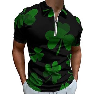 Groene Streep Klavers Polo Shirt voor Mannen Casual Rits Kraag T-shirts Golf Tops Slim Fit