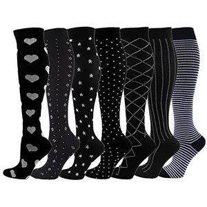 Cheeroyal 7-Pairs Compressie Sokken 20-30mmHg voor Mannen/Vrouwen Herstel Verpleegkundige Running Moederschap Zwangerschap Vlucht Reizen Medische Gezondheid Sport, 4, S/M