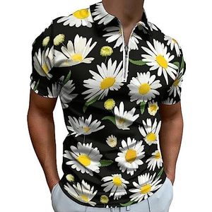 Kamille, bloemen, poloshirt voor heren, casual T-shirts met ritssluiting, golftops, slim fit
