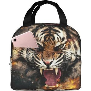 Roaring Tiger Print Lunch Bag Geïsoleerde Lunch Box Tas Herbruikbare Tote Tas Voor Vrouwen Mannen Werk Kantoor Reizen