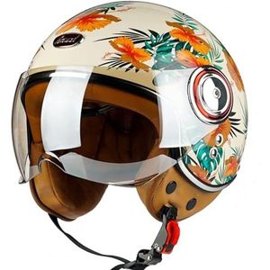 Vintage Open Motorfiets Halve Helm, 3/4 Motorhelm met Transparante Parasol, DOT/ECE Goedgekeurd 22-05, Jethelm voor Mannen en Vrouwen, Motor Crashhelm, Jethelm A,M=55-56CM
