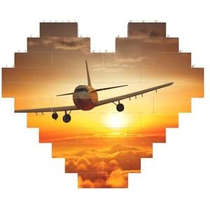 Vliegtuig Vliegtuig bij zonsondergang gedrukt bouwstenen blok puzzel hartvormige foto DIY bouwsteen puzzel gepersonaliseerde liefde baksteen puzzels voor hem, voor haar, voor geliefden