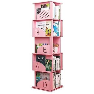 TsoLay Boekenplank, 360° draaibare boekenplank, 5 lagen, houten kunststof vloer, staand, boekenkast, open boekenkast voor slaapkamer, huis- en kantoordecoratie, boekenkast