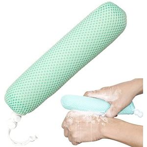 KkaFFe Badborstelkop met spons, rugscrubber bad mesh bad lichaamsborstelkop voor ouderen hulp baden en douche (groene kop)